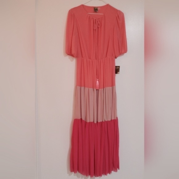 92- Taylor Women's Maxi Dress Tie Neck Soft Pink Blush Size 4 NWT - Picture 4 of 11